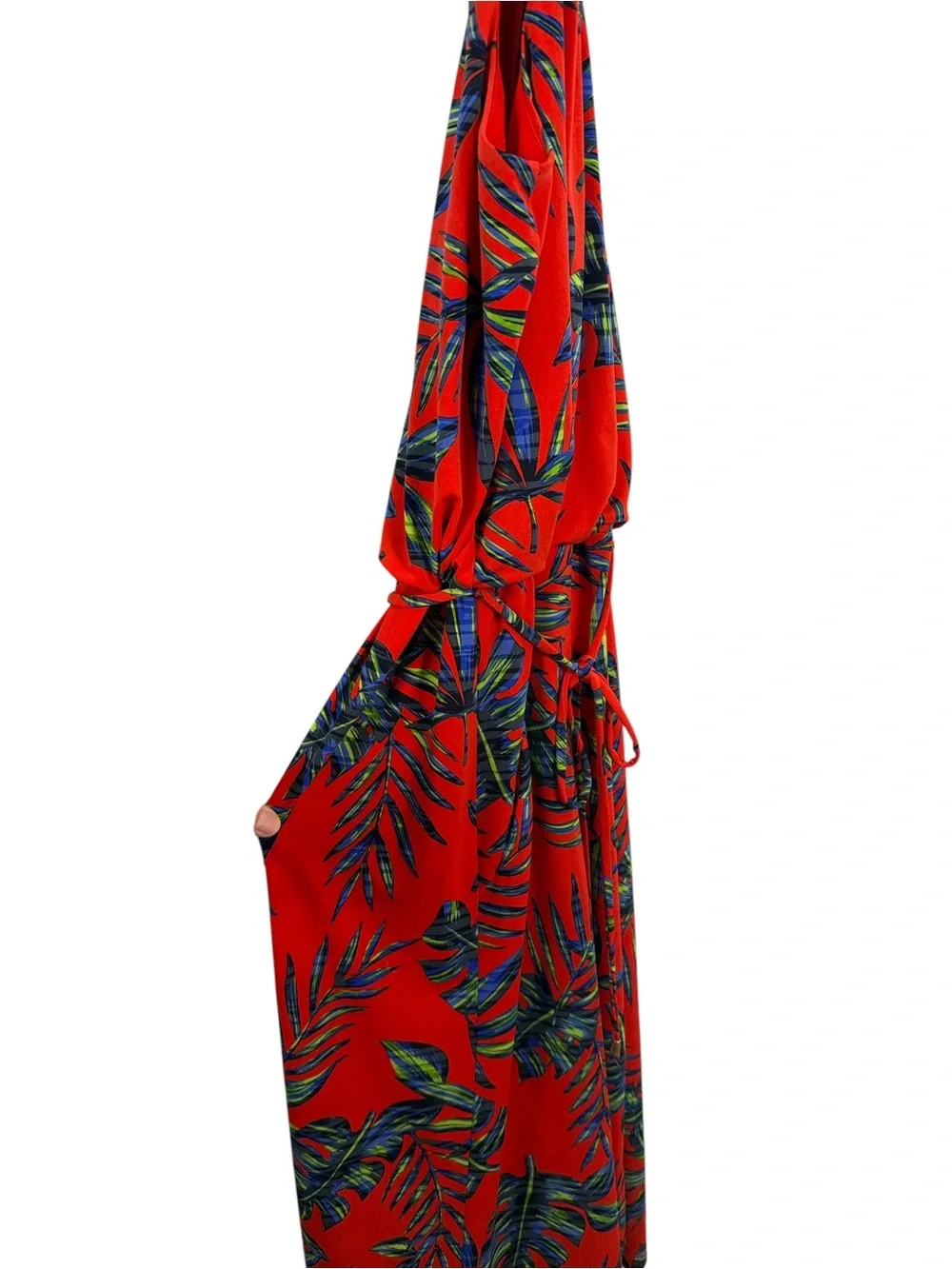 London Times Tropical Palm Print Halter Jumpsuit Red Blue Green Size 8